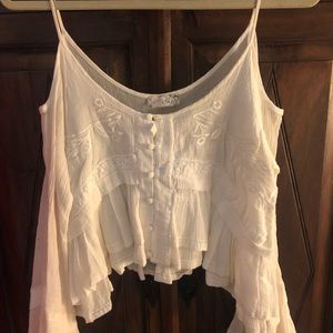Open Shoulder Cropped Long Sleeve Boho Top